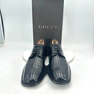 Gucci Men Size UK 8D US 8.5D Black Leather Plain Toe Lace Up Derby Dress Shoes